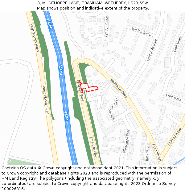 3, MILNTHORPE LANE, BRAMHAM, WETHERBY, LS23 6SW: Location map and indicative extent of plot