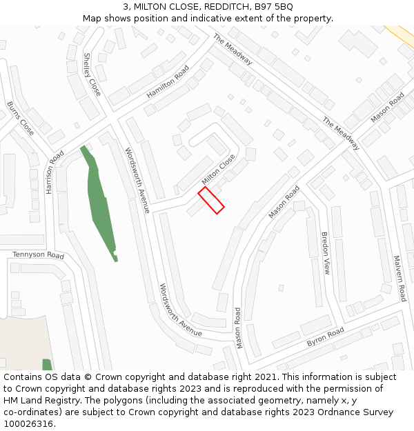 3, MILTON CLOSE, REDDITCH, B97 5BQ: Location map and indicative extent of plot