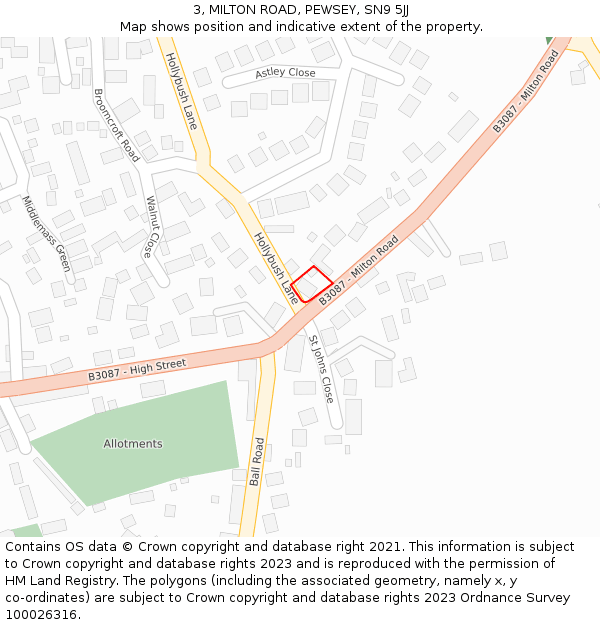 3, MILTON ROAD, PEWSEY, SN9 5JJ: Location map and indicative extent of plot