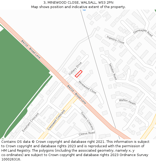 3, MINEWOOD CLOSE, WALSALL, WS3 2PN: Location map and indicative extent of plot