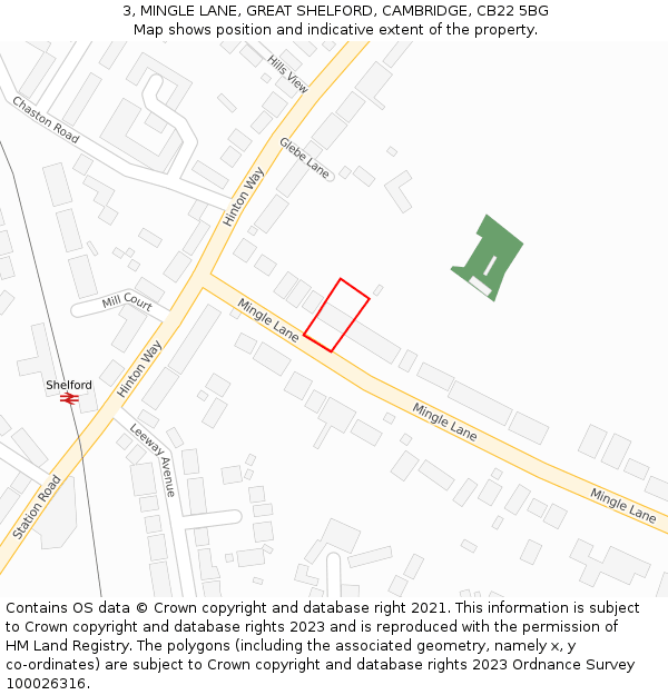 3, MINGLE LANE, GREAT SHELFORD, CAMBRIDGE, CB22 5BG: Location map and indicative extent of plot