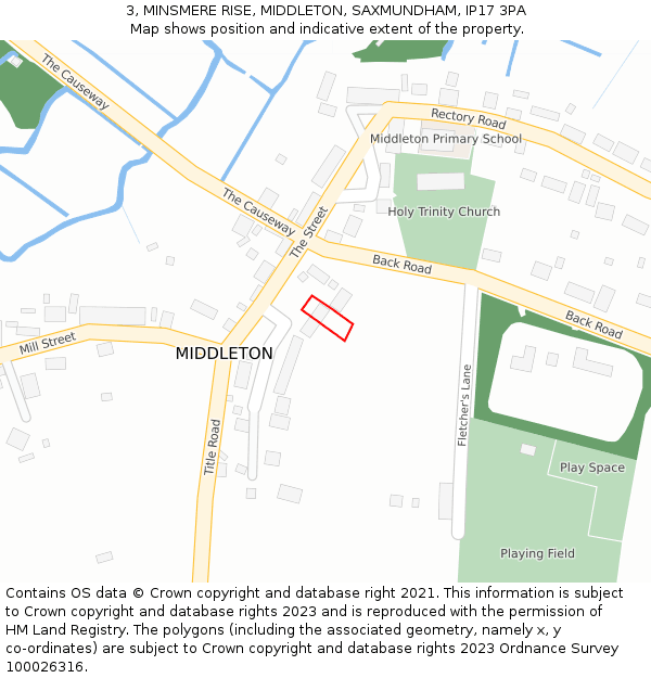 3, MINSMERE RISE, MIDDLETON, SAXMUNDHAM, IP17 3PA: Location map and indicative extent of plot