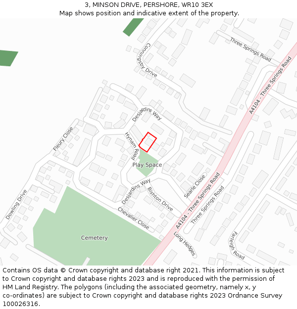 3, MINSON DRIVE, PERSHORE, WR10 3EX: Location map and indicative extent of plot