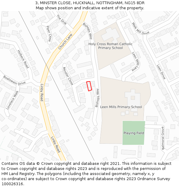 3, MINSTER CLOSE, HUCKNALL, NOTTINGHAM, NG15 8DR: Location map and indicative extent of plot