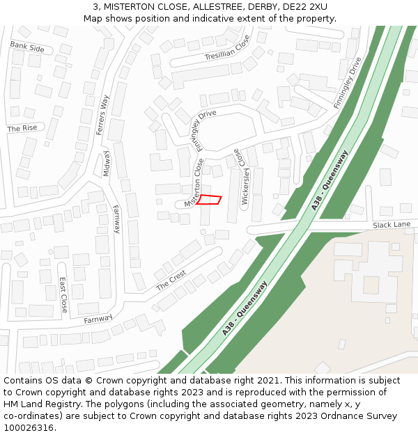 3, MISTERTON CLOSE, ALLESTREE, DERBY, DE22 2XU: Location map and indicative extent of plot