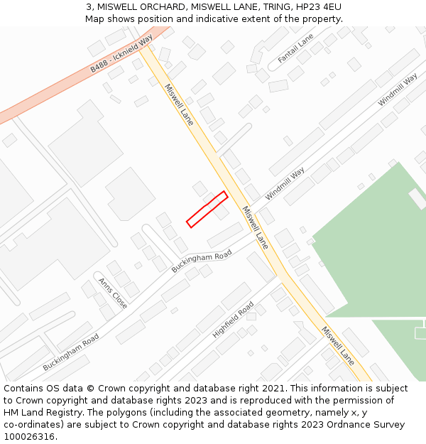 3, MISWELL ORCHARD, MISWELL LANE, TRING, HP23 4EU: Location map and indicative extent of plot