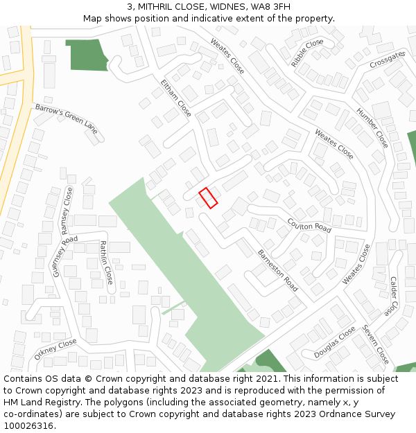 3, MITHRIL CLOSE, WIDNES, WA8 3FH: Location map and indicative extent of plot