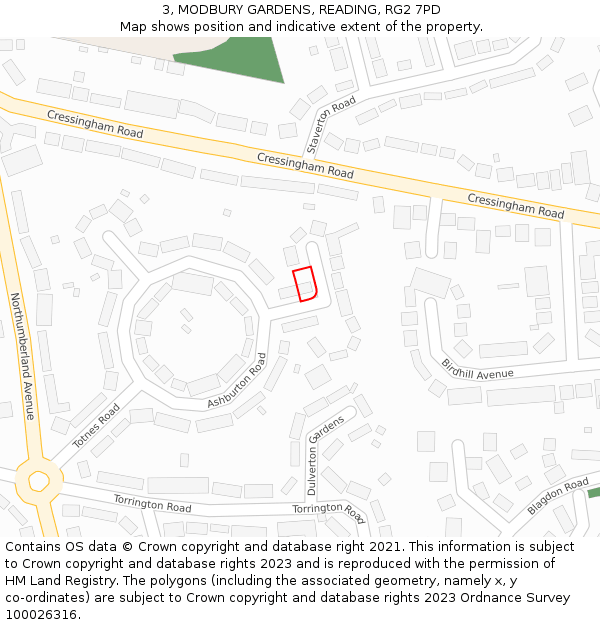 3, MODBURY GARDENS, READING, RG2 7PD: Location map and indicative extent of plot