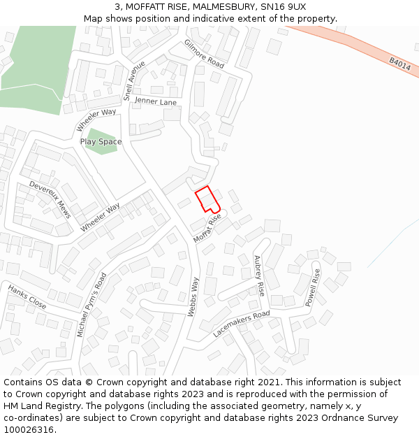 3, MOFFATT RISE, MALMESBURY, SN16 9UX: Location map and indicative extent of plot