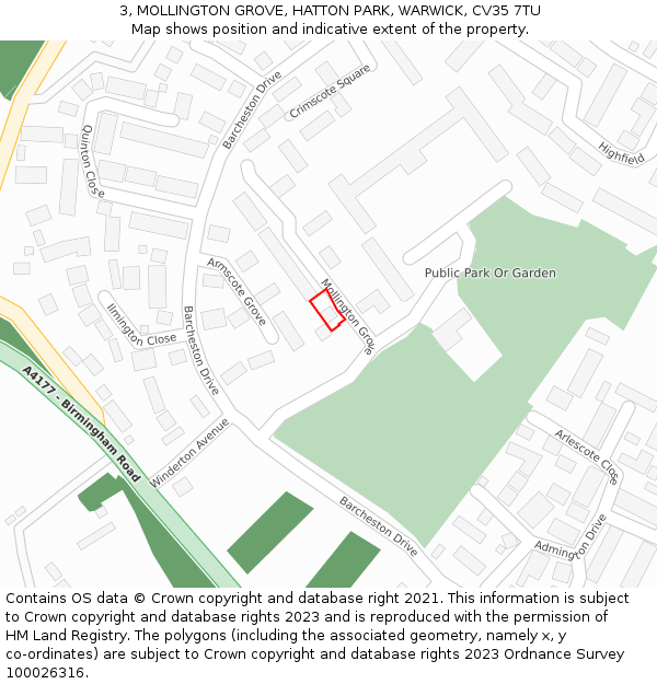 3, MOLLINGTON GROVE, HATTON PARK, WARWICK, CV35 7TU: Location map and indicative extent of plot