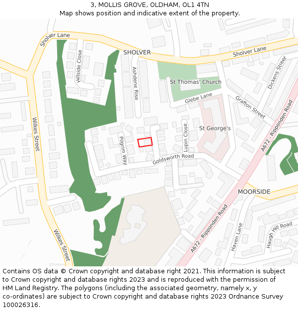 3, MOLLIS GROVE, OLDHAM, OL1 4TN: Location map and indicative extent of plot