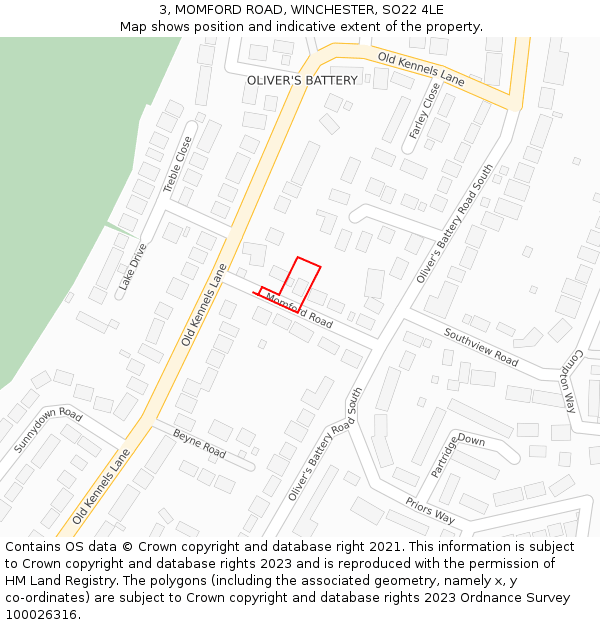 3, MOMFORD ROAD, WINCHESTER, SO22 4LE: Location map and indicative extent of plot