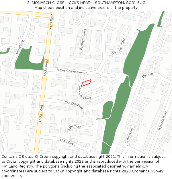 3, MONARCH CLOSE, LOCKS HEATH, SOUTHAMPTON, SO31 6UG: Location map and indicative extent of plot