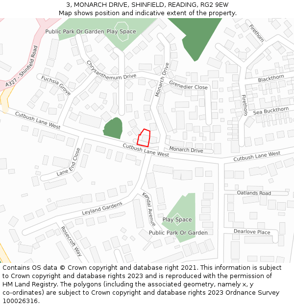 3, MONARCH DRIVE, SHINFIELD, READING, RG2 9EW: Location map and indicative extent of plot