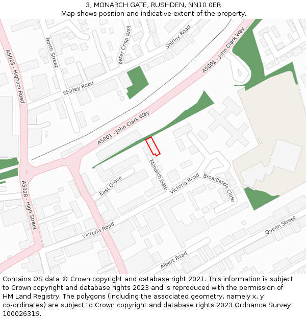 3, MONARCH GATE, RUSHDEN, NN10 0ER: Location map and indicative extent of plot