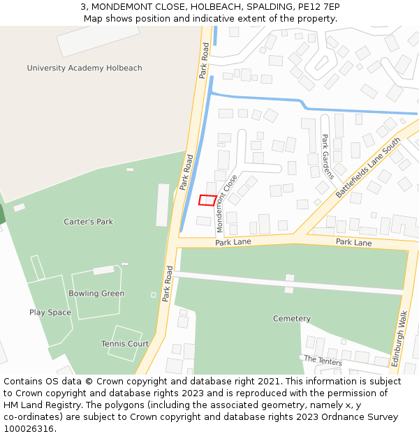 3, MONDEMONT CLOSE, HOLBEACH, SPALDING, PE12 7EP: Location map and indicative extent of plot
