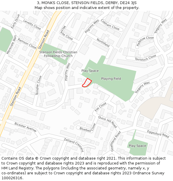 3, MONKS CLOSE, STENSON FIELDS, DERBY, DE24 3JS: Location map and indicative extent of plot