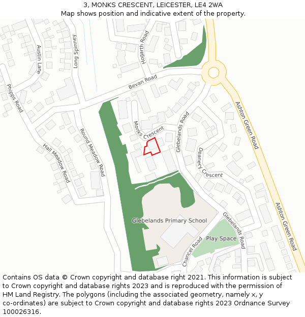 3, MONKS CRESCENT, LEICESTER, LE4 2WA: Location map and indicative extent of plot