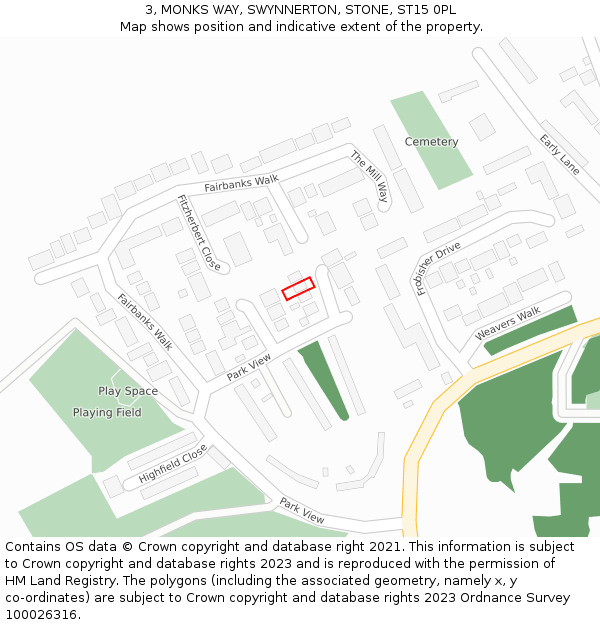 3, MONKS WAY, SWYNNERTON, STONE, ST15 0PL: Location map and indicative extent of plot