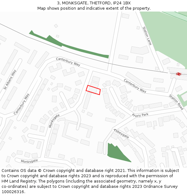 3, MONKSGATE, THETFORD, IP24 1BX: Location map and indicative extent of plot