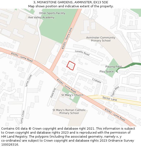 3, MONKSTONE GARDENS, AXMINSTER, EX13 5DE: Location map and indicative extent of plot