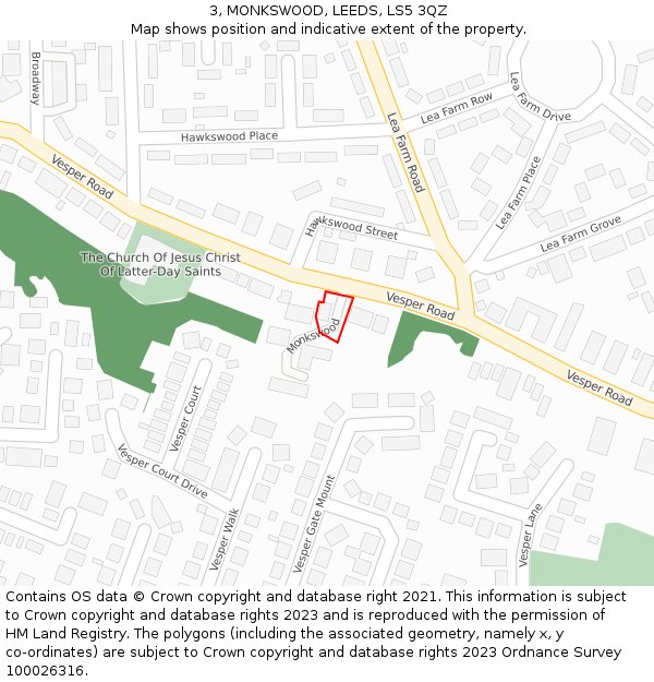 3, MONKSWOOD, LEEDS, LS5 3QZ: Location map and indicative extent of plot