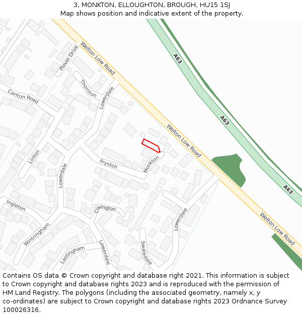 3, MONKTON, ELLOUGHTON, BROUGH, HU15 1SJ: Location map and indicative extent of plot