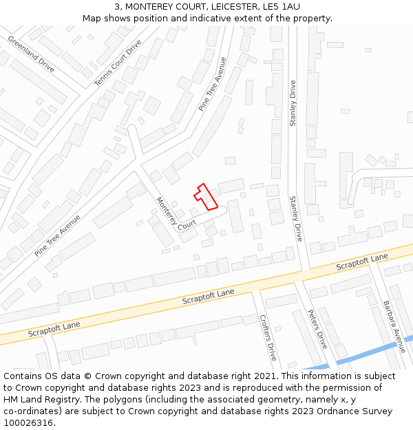 3, MONTEREY COURT, LEICESTER, LE5 1AU: Location map and indicative extent of plot