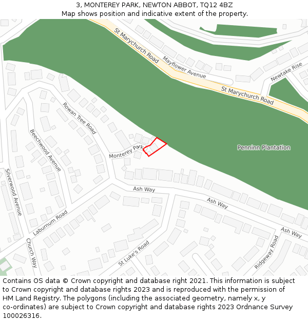 3, MONTEREY PARK, NEWTON ABBOT, TQ12 4BZ: Location map and indicative extent of plot