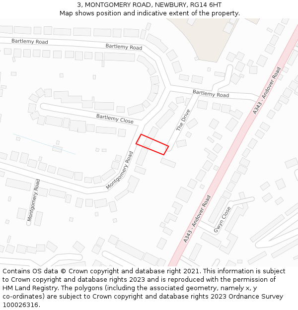 3, MONTGOMERY ROAD, NEWBURY, RG14 6HT: Location map and indicative extent of plot