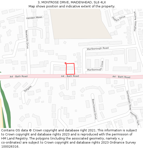 3, MONTROSE DRIVE, MAIDENHEAD, SL6 4LX: Location map and indicative extent of plot