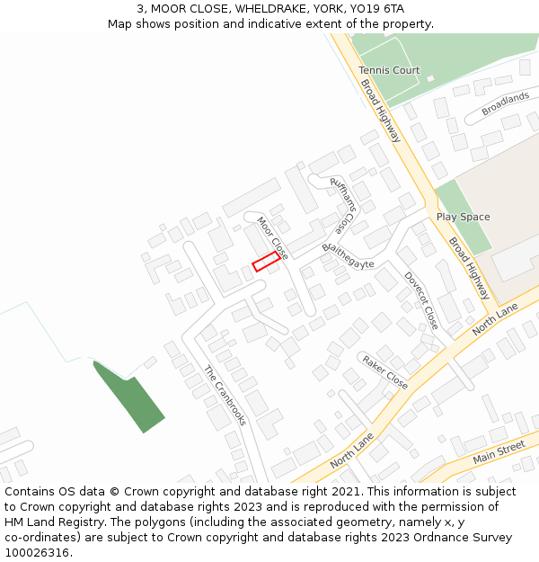 3, MOOR CLOSE, WHELDRAKE, YORK, YO19 6TA: Location map and indicative extent of plot