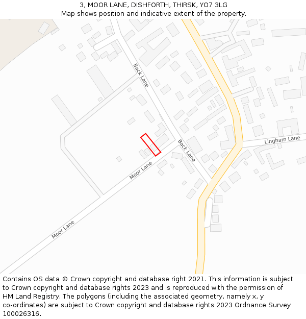 3, MOOR LANE, DISHFORTH, THIRSK, YO7 3LG: Location map and indicative extent of plot