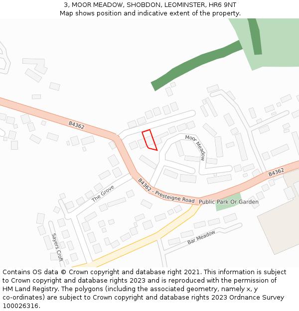 3, MOOR MEADOW, SHOBDON, LEOMINSTER, HR6 9NT: Location map and indicative extent of plot