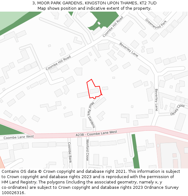 3, MOOR PARK GARDENS, KINGSTON UPON THAMES, KT2 7UD: Location map and indicative extent of plot