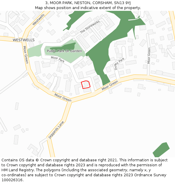 3, MOOR PARK, NESTON, CORSHAM, SN13 9YJ: Location map and indicative extent of plot