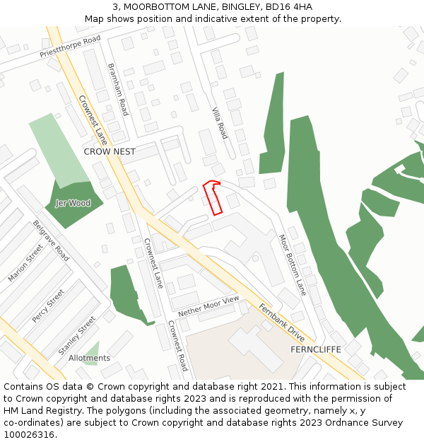 3, MOORBOTTOM LANE, BINGLEY, BD16 4HA: Location map and indicative extent of plot
