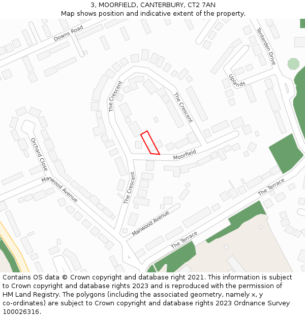 3, MOORFIELD, CANTERBURY, CT2 7AN: Location map and indicative extent of plot