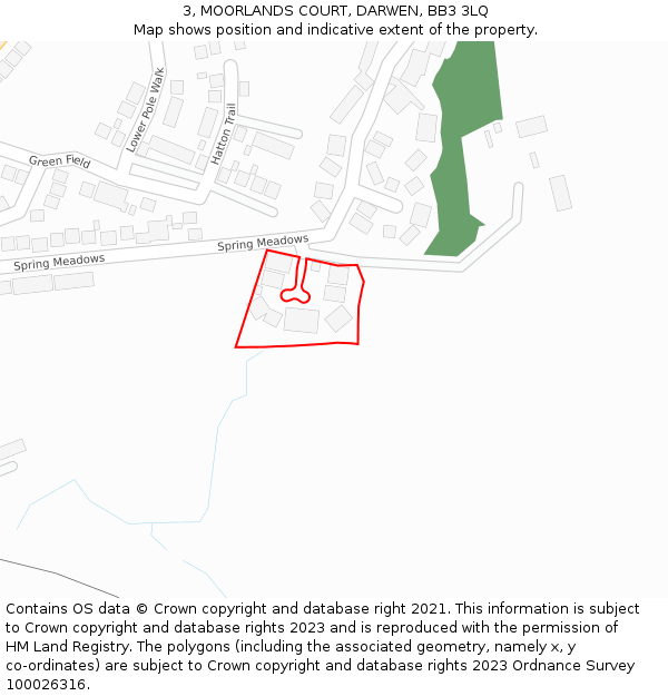 3, MOORLANDS COURT, DARWEN, BB3 3LQ: Location map and indicative extent of plot