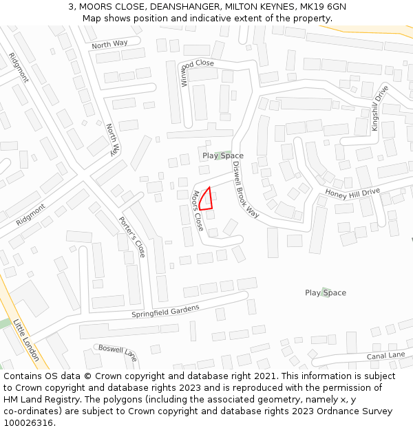 3, MOORS CLOSE, DEANSHANGER, MILTON KEYNES, MK19 6GN: Location map and indicative extent of plot