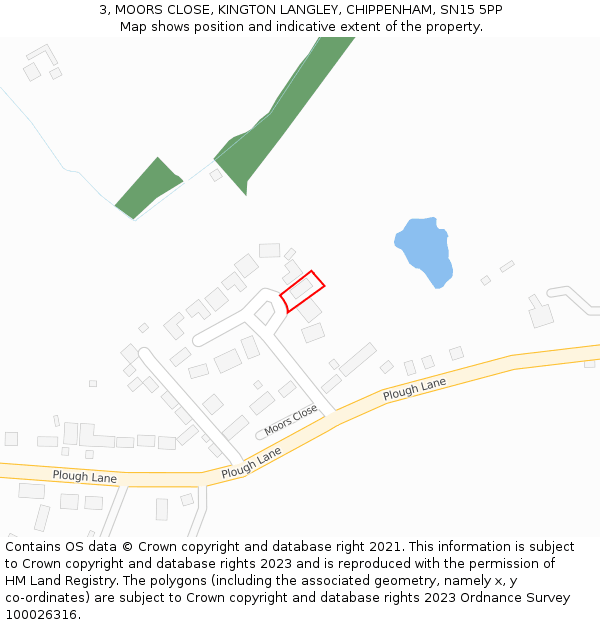 3, MOORS CLOSE, KINGTON LANGLEY, CHIPPENHAM, SN15 5PP: Location map and indicative extent of plot