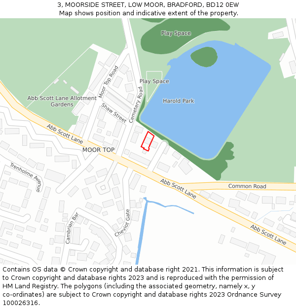 3, MOORSIDE STREET, LOW MOOR, BRADFORD, BD12 0EW: Location map and indicative extent of plot