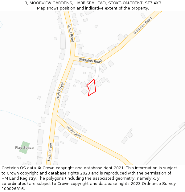 3, MOORVIEW GARDENS, HARRISEAHEAD, STOKE-ON-TRENT, ST7 4XB: Location map and indicative extent of plot