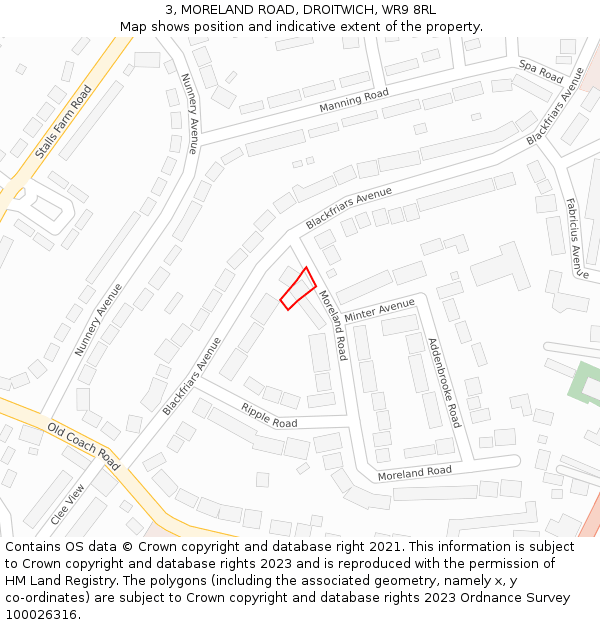 3, MORELAND ROAD, DROITWICH, WR9 8RL: Location map and indicative extent of plot