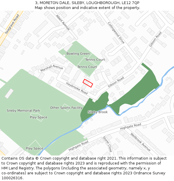 3, MORETON DALE, SILEBY, LOUGHBOROUGH, LE12 7QP: Location map and indicative extent of plot