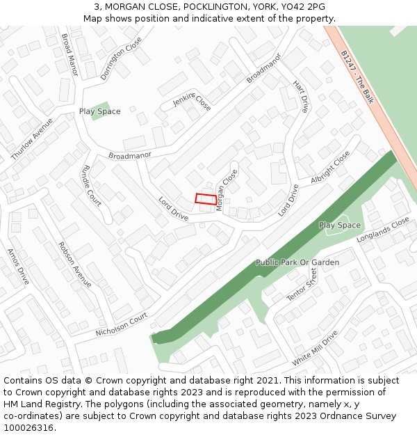 3, MORGAN CLOSE, POCKLINGTON, YORK, YO42 2PG: Location map and indicative extent of plot