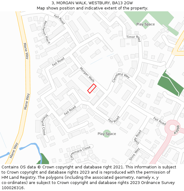 3, MORGAN WALK, WESTBURY, BA13 2GW: Location map and indicative extent of plot