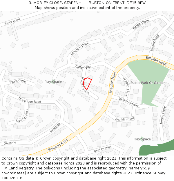 3, MORLEY CLOSE, STAPENHILL, BURTON-ON-TRENT, DE15 9EW: Location map and indicative extent of plot