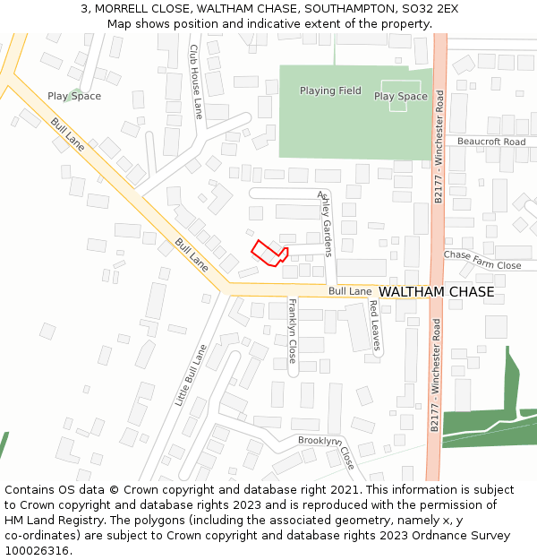 3, MORRELL CLOSE, WALTHAM CHASE, SOUTHAMPTON, SO32 2EX: Location map and indicative extent of plot