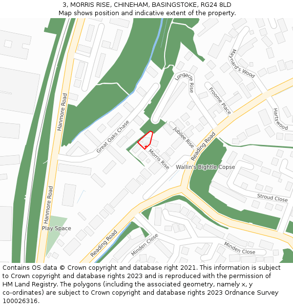 3, MORRIS RISE, CHINEHAM, BASINGSTOKE, RG24 8LD: Location map and indicative extent of plot